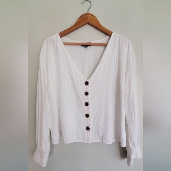 ModCloth Elegant White Cropped Button-Up Women's Blouse Size XL - Picture 2 of 10